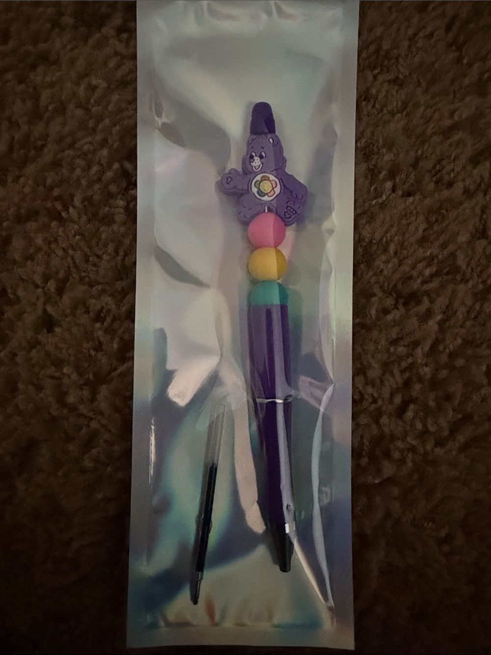 Purple Kids Pen with Rainbow Care Bear Bead Charm